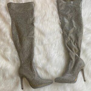 Marjolaine Heeled Boot-Silver Luxex Size 10 Wide Calf